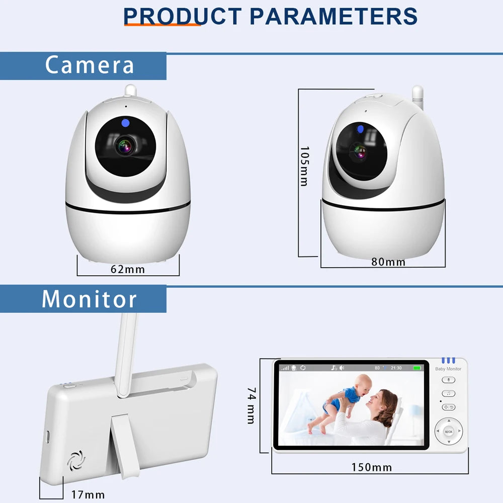 5-Inch Wireless Baby Monitor with Pan-Tilt, Audio & Night Vision