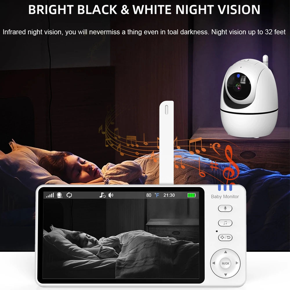 5-Inch Wireless Baby Monitor with Pan-Tilt, Audio & Night Vision